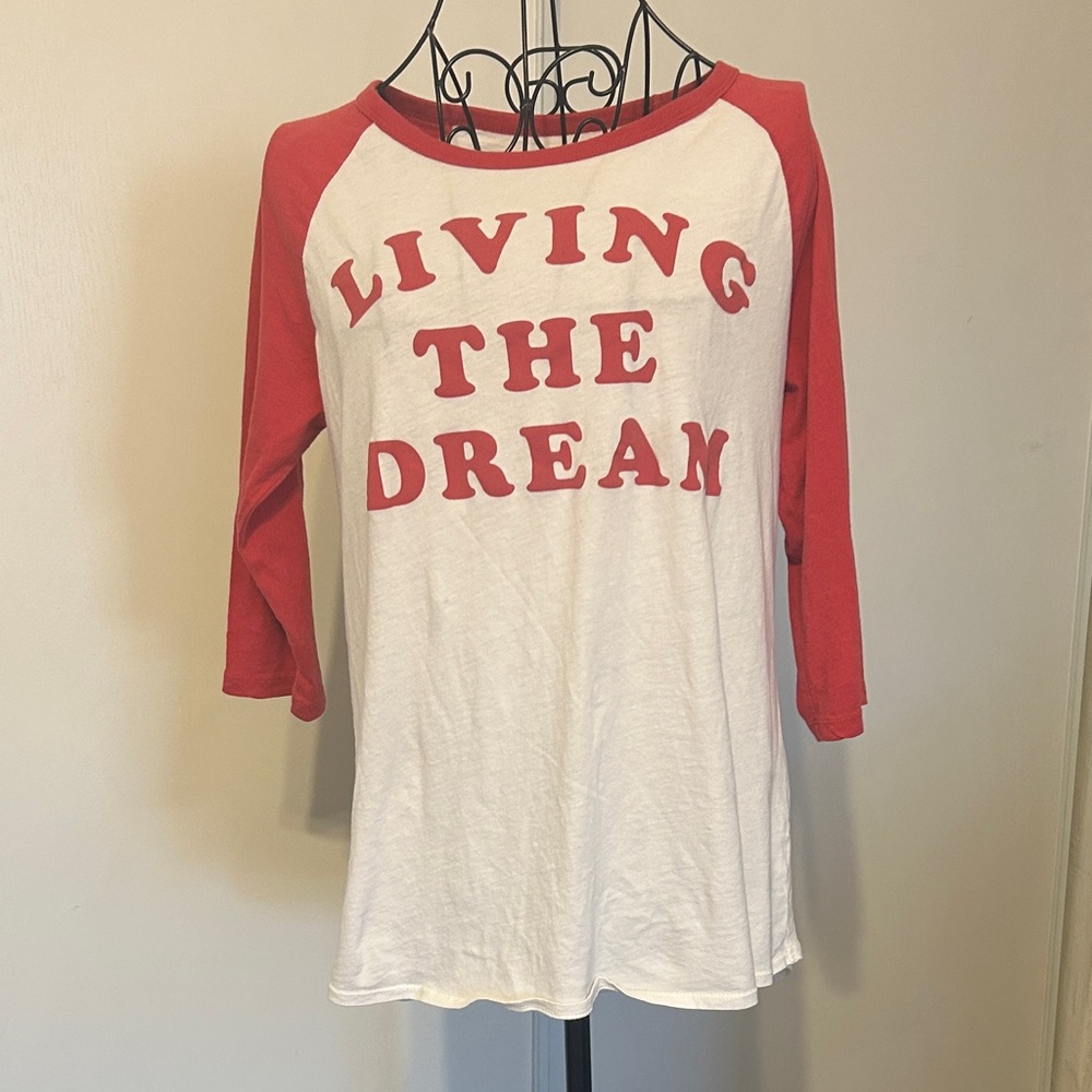 Junk Food Clothing Red & White Raglan Tee with Living The Dream Chest Logo Size